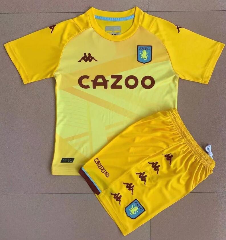 Kids Aston Villa FC 2021/22 Yellow Goalkeeper Soccer Kits Shirt With Shorts